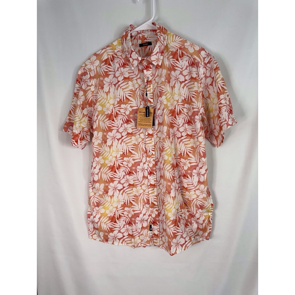 Benson Apparel Men's Medium Tropical Floral Button Down Shirt NWT Short‎ Sleeve